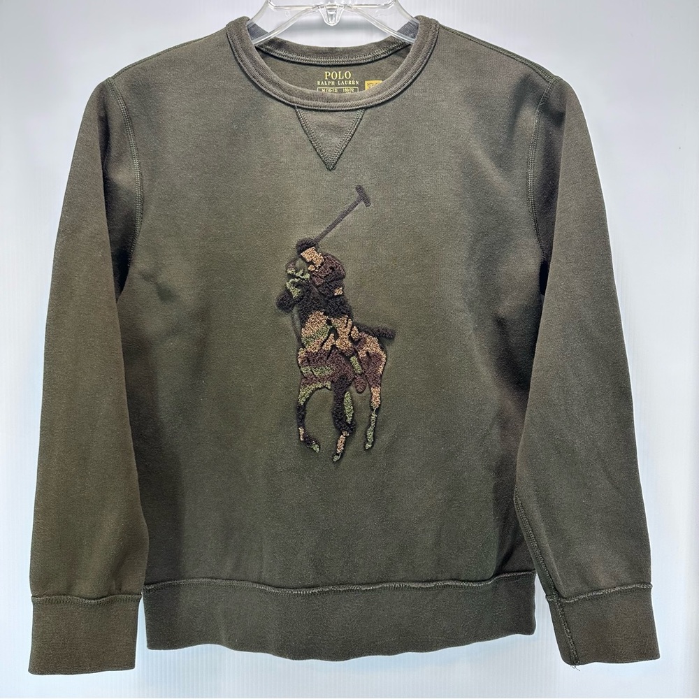 Polo Ralph Lauren Youth Sweatshirt Med 10-12 Big Camo Chenille Pony Crewneck